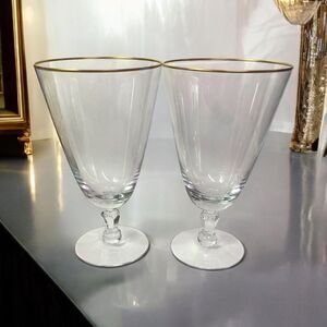 Fostoria Aurora Iced Tea Crystal Glass Gold Rim Set Of 2